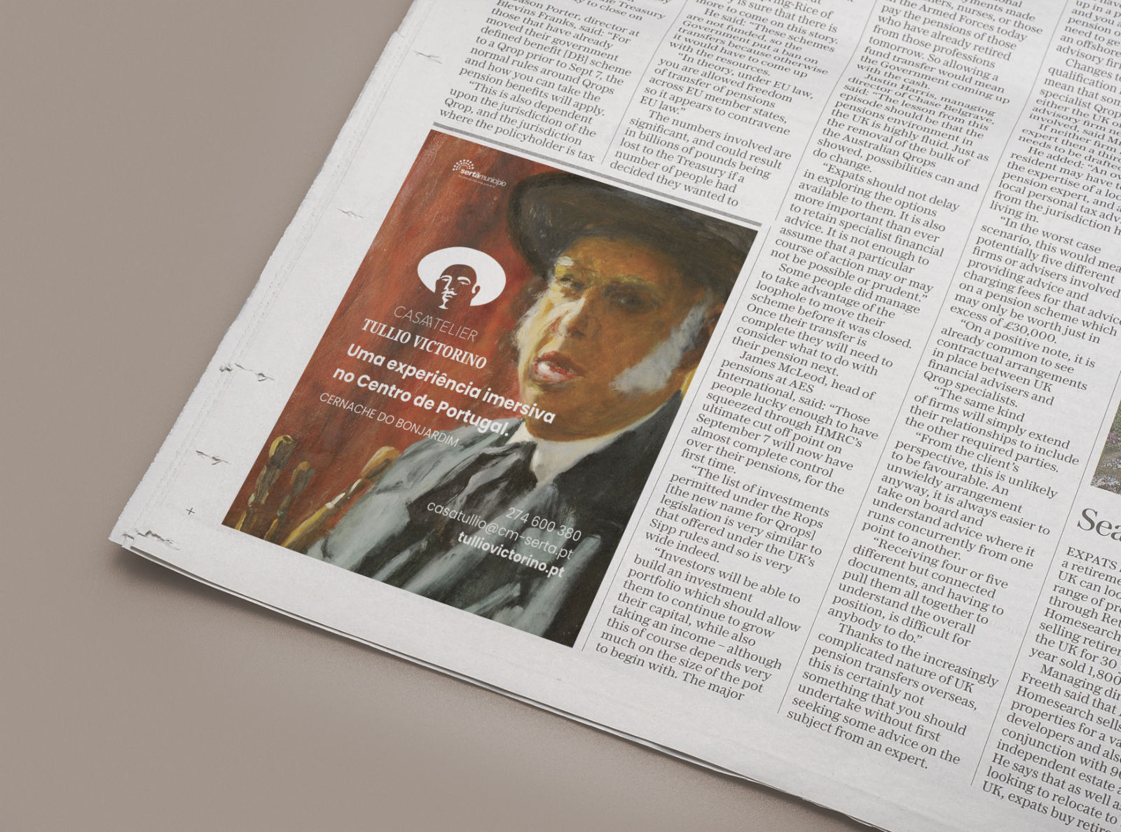 Newspaper advertisement mockup, showcasing the printed design created for the museum's new communication strategy.