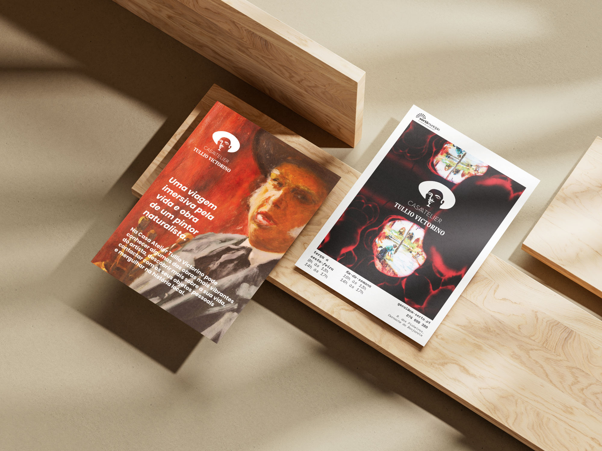 A photograph of two information leaflets, with the design reflecting the museum's new printed communication strategy.