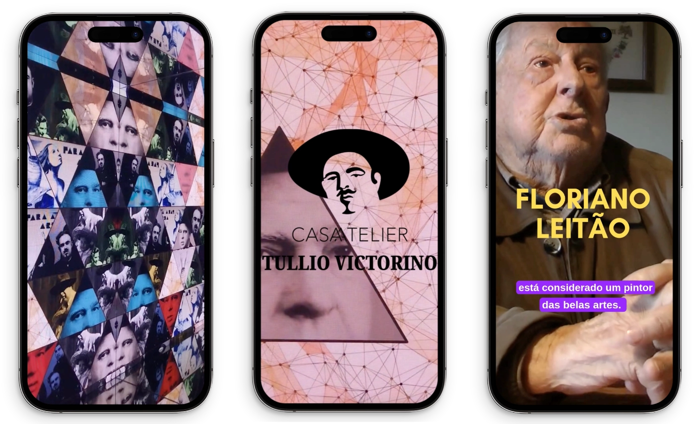 Mockup showing three mobile screens side by side, each displaying a different Reel designed for the museum's social media.