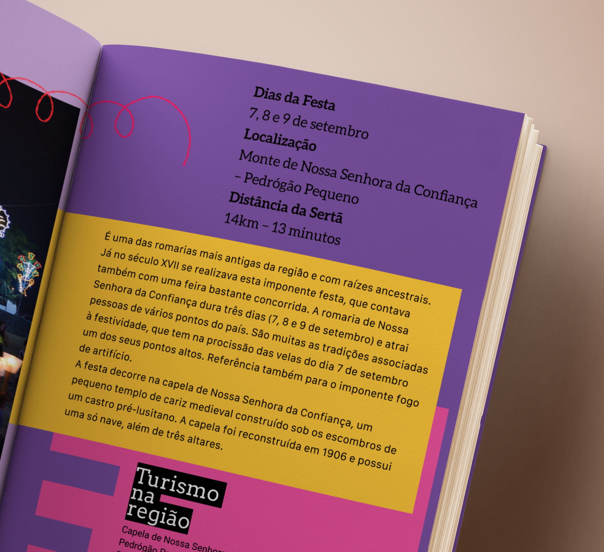 Close-up of the printed guide's open pages, highlighting the bold colors and energetic visual design.